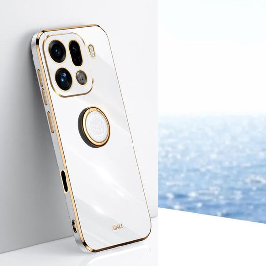 For OPPO Find X9 Pro 5G XINLI Straight Edge 6D Electroplate TPU Phone Case with Ring Holder(White)