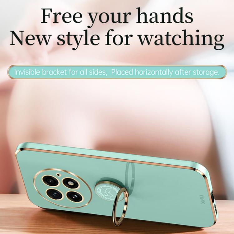 For OnePlus 13 XINLI Straight Edge 6D Electroplate TPU Phone Case with Ring Holder(Mint Green) - OnePlus Cases by XINLI | Online Shopping UK | buy2fix