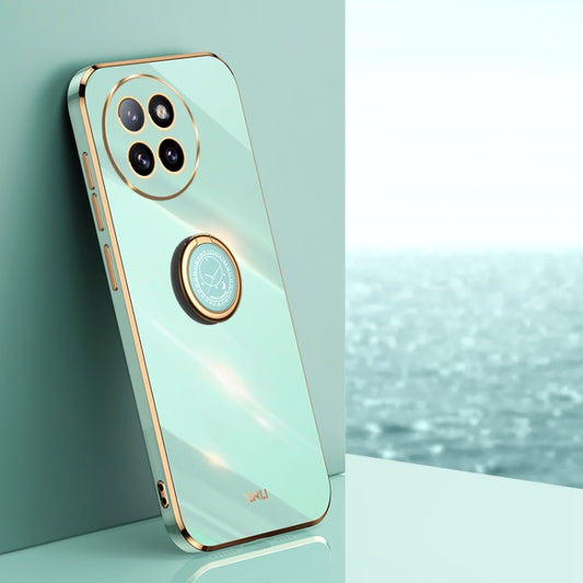 For Xiaomi Civi 4 Pro XINLI Straight Edge 6D Electroplate TPU Phone Case with Ring Holder(Mint Green) - Xiaomi Cases by XINLI | Online Shopping UK | buy2fix