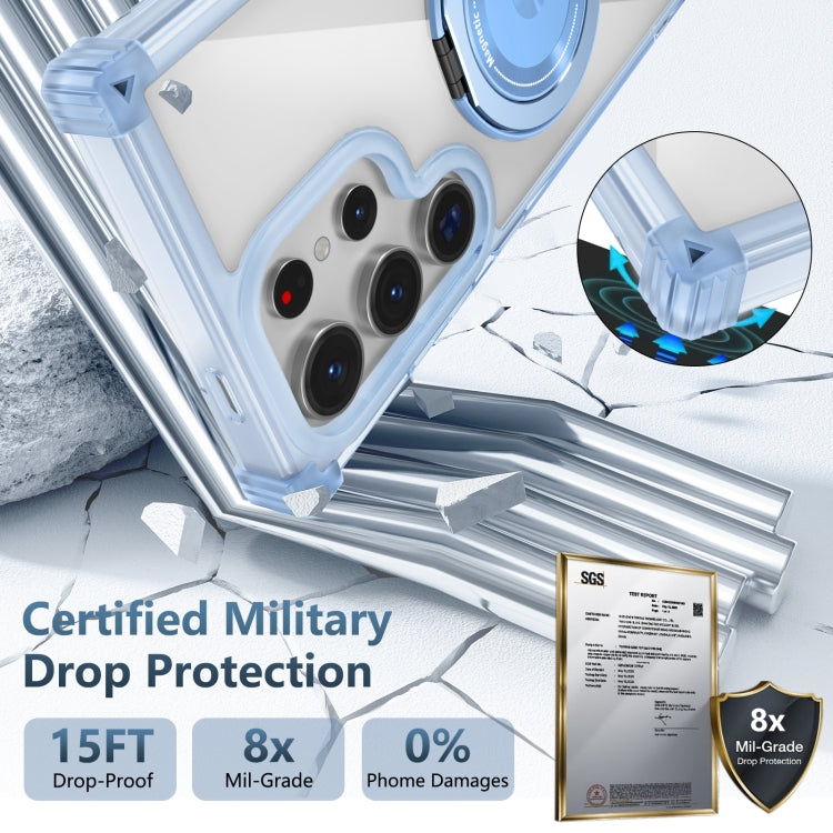 For Samsung Galaxy Note20 Ultra 5G Gold Shield CD Pattern MagSafe Magnetic Phone Case with Rotating Stand(Transparent Blue) by buy2fix