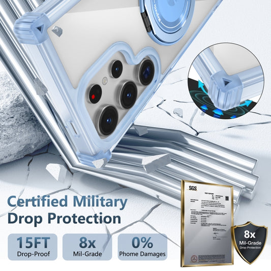 For Samsung Galaxy Note20 Ultra 5G Gold Shield CD Pattern MagSafe Magnetic Phone Case with Rotating Stand(Transparent Blue) by buy2fix