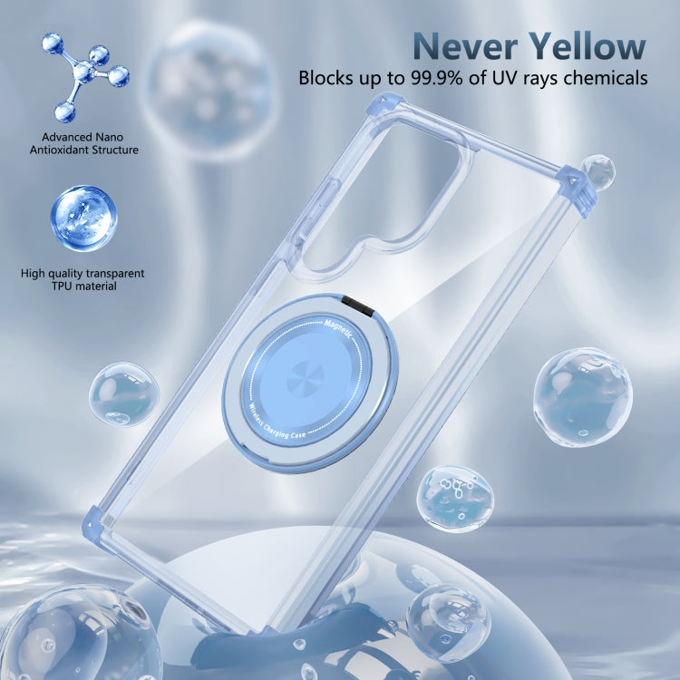 For Samsung Galaxy Note20 Ultra 5G Gold Shield CD Pattern MagSafe Magnetic Phone Case with Rotating Stand(Transparent Blue) by buy2fix