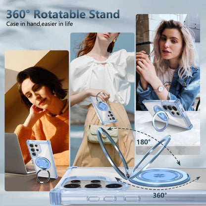 For Samsung Galaxy Note20 Ultra 5G Gold Shield CD Pattern MagSafe Magnetic Phone Case with Rotating Stand(Transparent Blue) by buy2fix