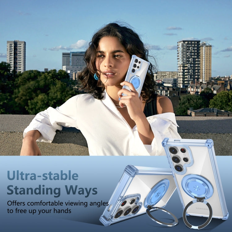 For Samsung Galaxy Note20 Ultra 5G Gold Shield CD Pattern MagSafe Magnetic Phone Case with Rotating Stand(Transparent Blue) by buy2fix