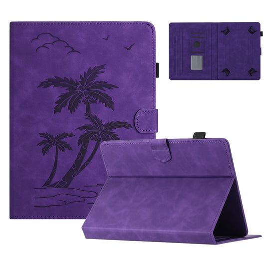 For 10 inch Universal Coconut Tree Embossed Leather Tablet Case(Purple) - 10 - 11 inch by buy2fix | Online Shopping UK | buy2fix