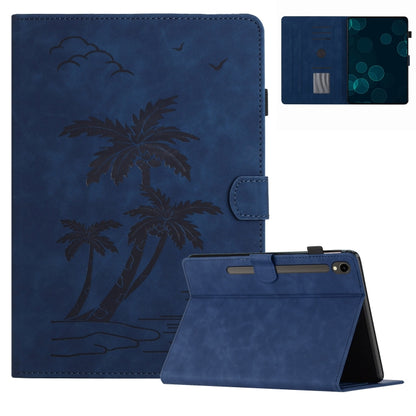 For Samsung Galaxy Tab S8 X700/X706 Coconut Tree Embossed Smart Leather Tablet Case(Blue) by buy2fix