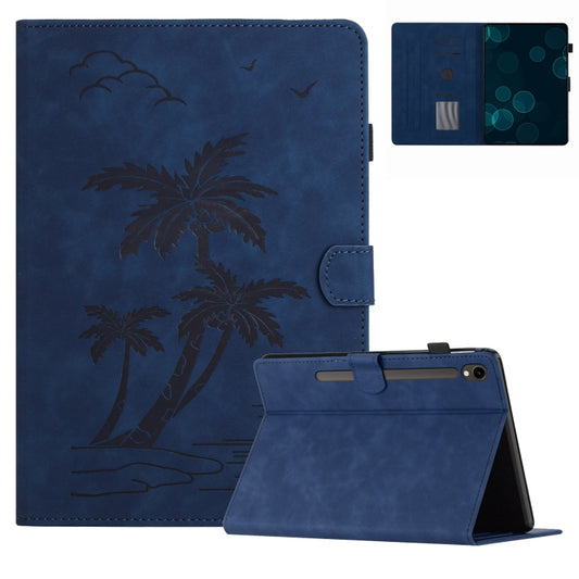 For Samsung Galaxy Tab S8 X700/X706 Coconut Tree Embossed Smart Leather Tablet Case(Blue) by buy2fix