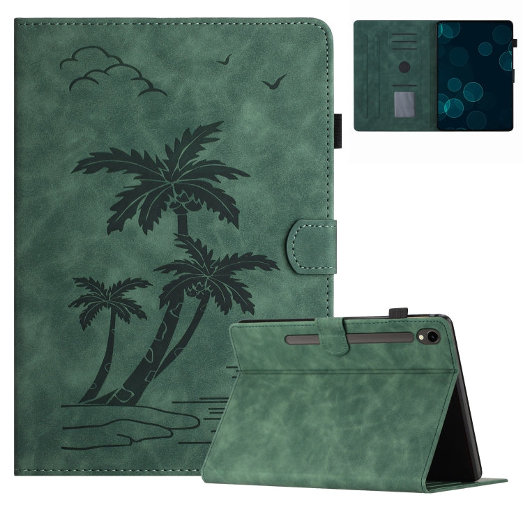 For Samsung Galaxy Tab S8 X700/X706 Coconut Tree Embossed Smart Leather Tablet Case(Green) by buy2fix