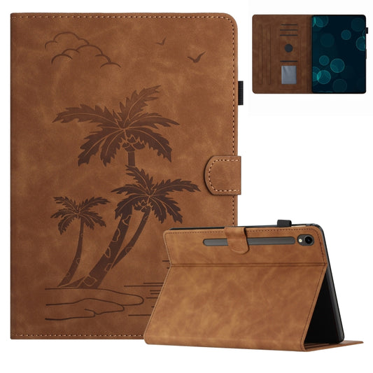 For Samsung Galaxy Tab S8 X700/X706 Coconut Tree Embossed Smart Leather Tablet Case(Brown) by buy2fix
