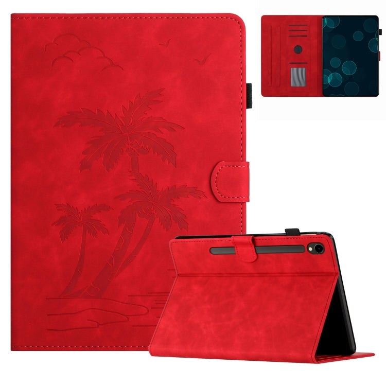 For Samsung Galaxy Tab S7 T870/T875 Coconut Tree Embossed Smart Leather Tablet Case(Red) by buy2fix