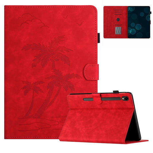 For Samsung Galaxy Tab S7 T870/T875 Coconut Tree Embossed Smart Leather Tablet Case(Red) by buy2fix