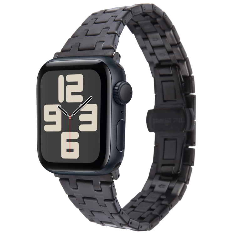 For Apple Watch SE 2023 44mm Double T Stainless Steel Watch Band(Black) by buy2fix