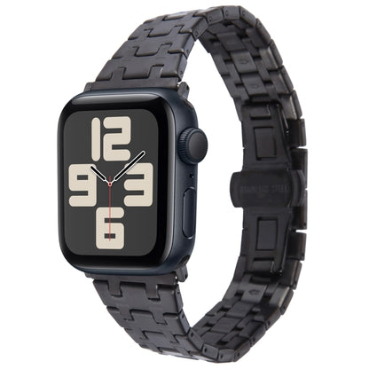 For Apple Watch SE 2023 44mm Double T Stainless Steel Watch Band(Black) by buy2fix