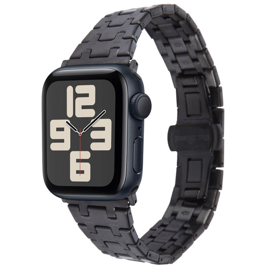 For Apple Watch SE 2023 44mm Double T Stainless Steel Watch Band(Black) by buy2fix