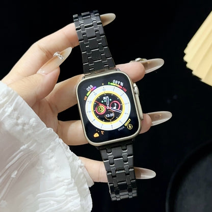 For Apple Watch SE 2023 44mm Double T Stainless Steel Watch Band(Black) by buy2fix