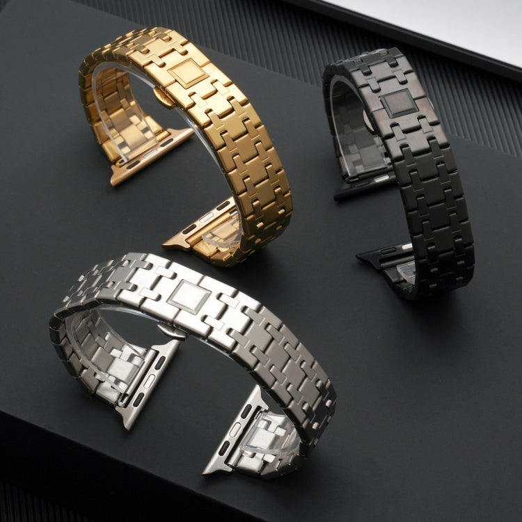 For Apple Watch SE 2023 44mm Double T Stainless Steel Watch Band(Black) by buy2fix