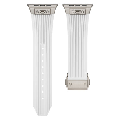 For Apple Watch Series 9 45mm Vertical Texture Titanium Buckle Elastic Silicone Watch Band(White) by buy2fix