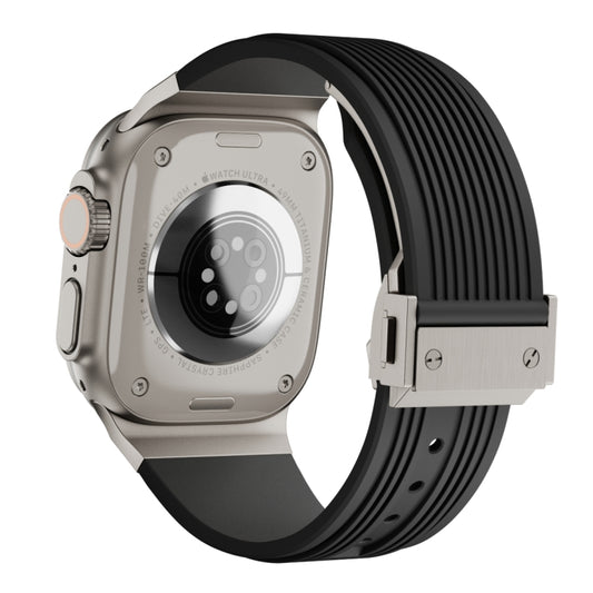 For Apple Watch Ultra 49mm Vertical Texture Titanium Buckle Elastic Silicone Watch Band(Black) - Watch Bands by buy2fix | Online Shopping UK | buy2fix
