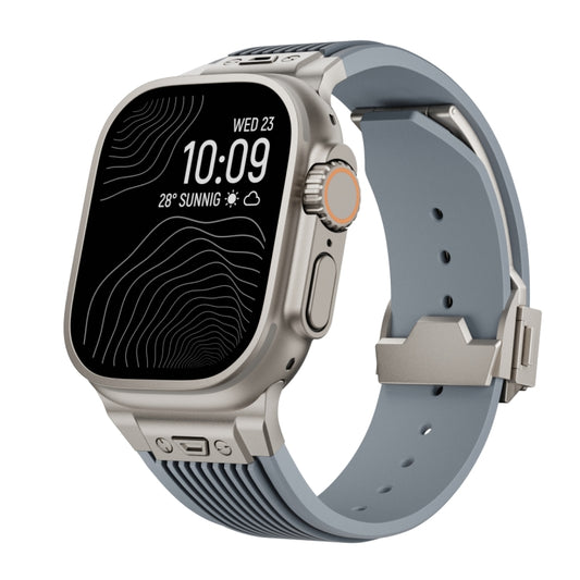 For Apple Watch Ultra 49mm Vertical Texture Titanium Buckle Elastic Silicone Watch Band(Grey) by buy2fix