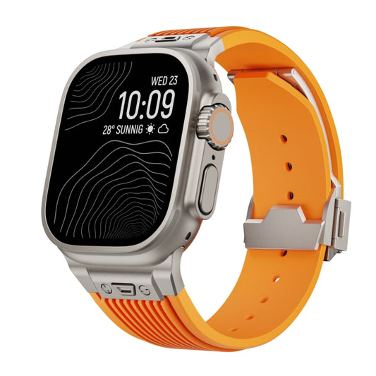 For Apple Watch Ultra 49mm Vertical Texture Titanium Buckle Elastic Silicone Watch Band(Orange) - Watch Bands by buy2fix | Online Shopping UK | buy2fix