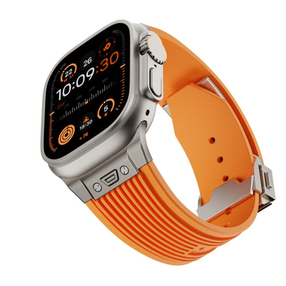 For Apple Watch Ultra 49mm Vertical Texture Titanium Buckle Elastic Silicone Watch Band(Orange) - Watch Bands by buy2fix | Online Shopping UK | buy2fix