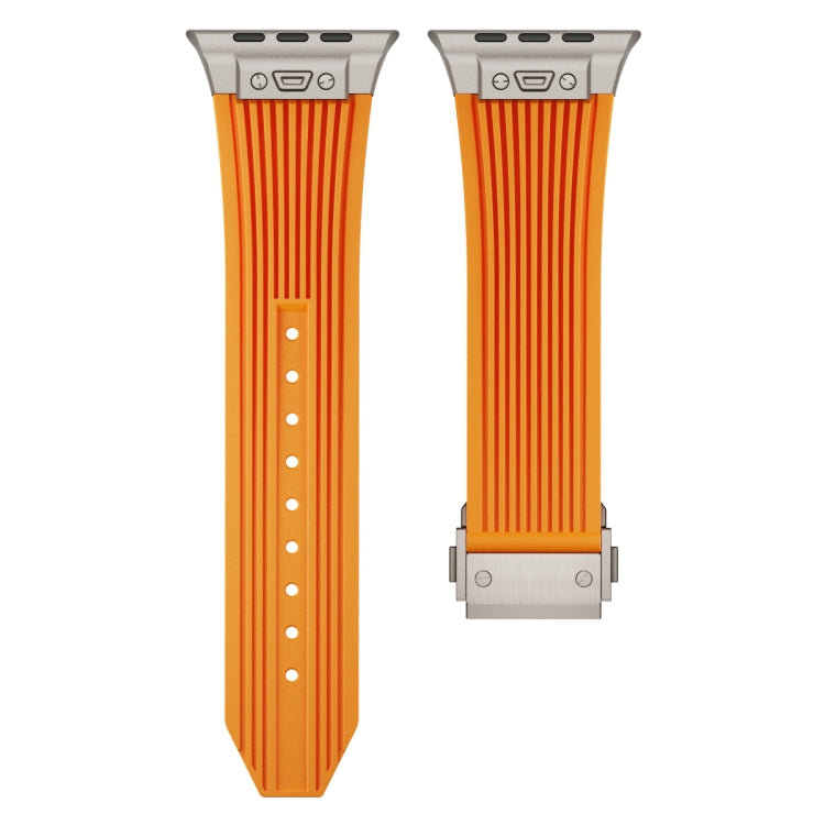 For Apple Watch Ultra 49mm Vertical Texture Titanium Buckle Elastic Silicone Watch Band(Orange) - Watch Bands by buy2fix | Online Shopping UK | buy2fix