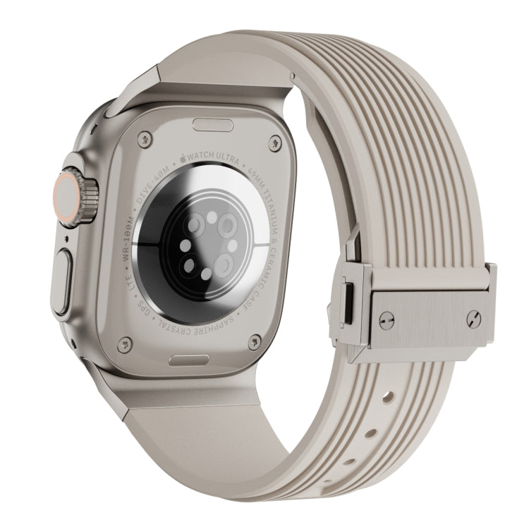 For Apple Watch Ultra 49mm Vertical Texture Titanium Buckle Elastic Silicone Watch Band(Starlight) by buy2fix