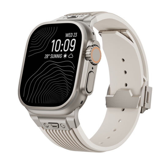 For Apple Watch Ultra 49mm Vertical Texture Titanium Buckle Elastic Silicone Watch Band(Starlight) by buy2fix