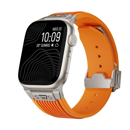For Apple Watch Series 8 45mm Vertical Texture Titanium Buckle Elastic Silicone Watch Band(Orange) by buy2fix