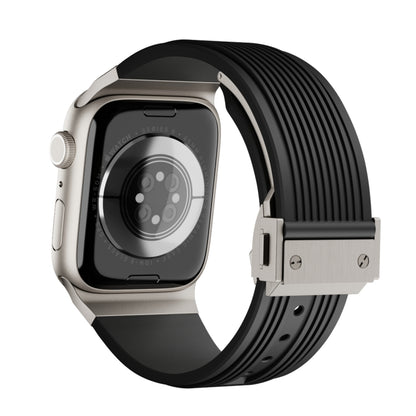 For Apple Watch SE 2022 44mm Vertical Texture Titanium Buckle Elastic Silicone Watch Band(Black) - Watch Bands by buy2fix | Online Shopping UK | buy2fix