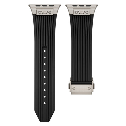 For Apple Watch SE 2022 44mm Vertical Texture Titanium Buckle Elastic Silicone Watch Band(Black) - Watch Bands by buy2fix | Online Shopping UK | buy2fix