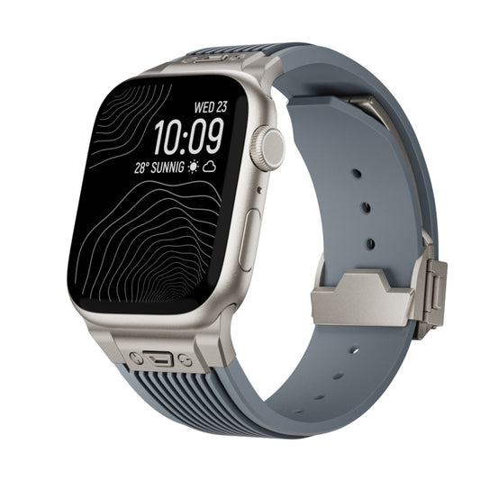 For Apple Watch SE 44mm Vertical Texture Titanium Buckle Elastic Silicone Watch Band(Grey) by buy2fix