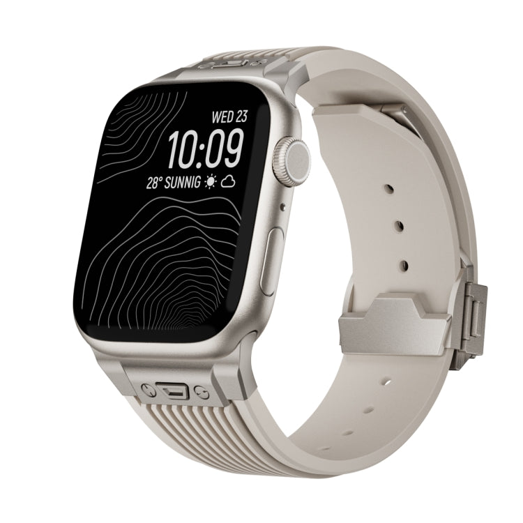 For Apple Watch SE 44mm Vertical Texture Titanium Buckle Elastic Silicone Watch Band(Starlight) by buy2fix