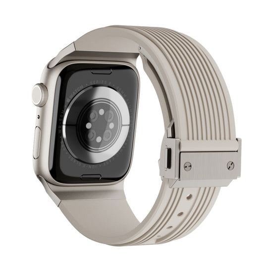 For Apple Watch SE 44mm Vertical Texture Titanium Buckle Elastic Silicone Watch Band(Starlight) by buy2fix