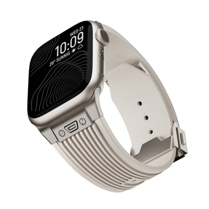For Apple Watch Series 5 44mm Vertical Texture Titanium Buckle Elastic Silicone Watch Band(Starlight) by buy2fix