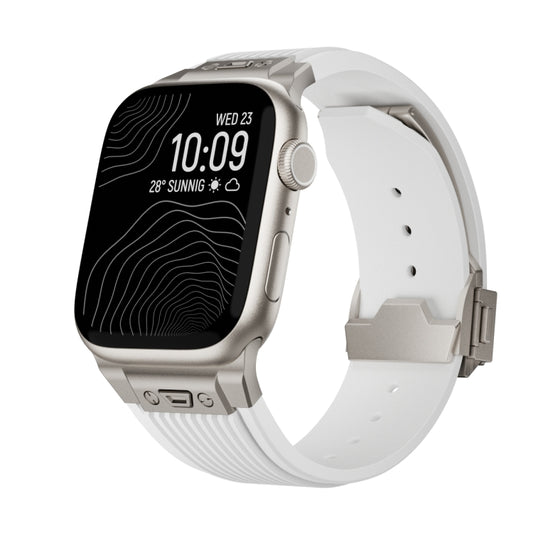 For Apple Watch Series 4 44mm Vertical Texture Titanium Buckle Elastic Silicone Watch Band(White) by buy2fix