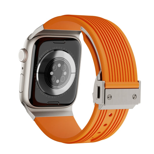 For Apple Watch Series 4 44mm Vertical Texture Titanium Buckle Elastic Silicone Watch Band(Orange) by buy2fix