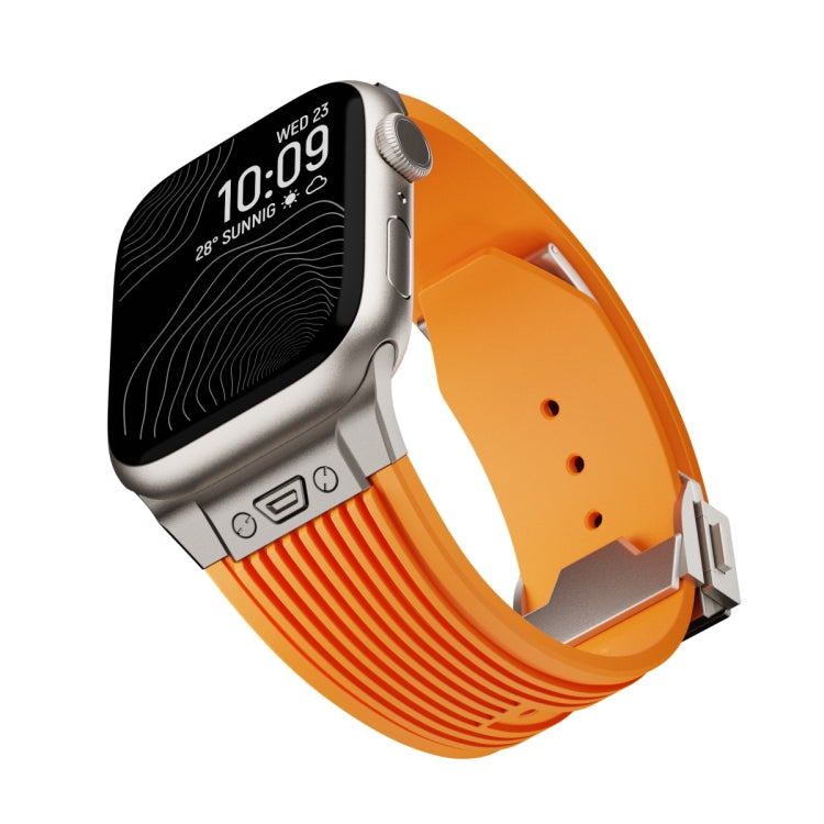 For Apple Watch Series 4 44mm Vertical Texture Titanium Buckle Elastic Silicone Watch Band(Orange) by buy2fix