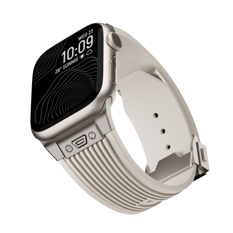For Apple Watch Series 4 44mm Vertical Texture Titanium Buckle Elastic Silicone Watch Band(Starlight) by buy2fix
