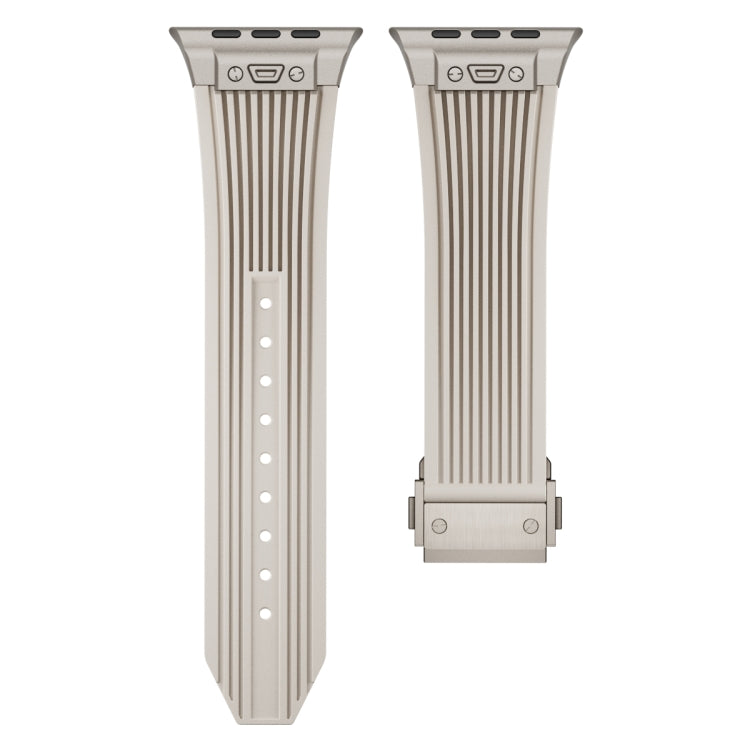 For Apple Watch Series 3 42mm Vertical Texture Titanium Buckle Elastic Silicone Watch Band(Starlight) by buy2fix