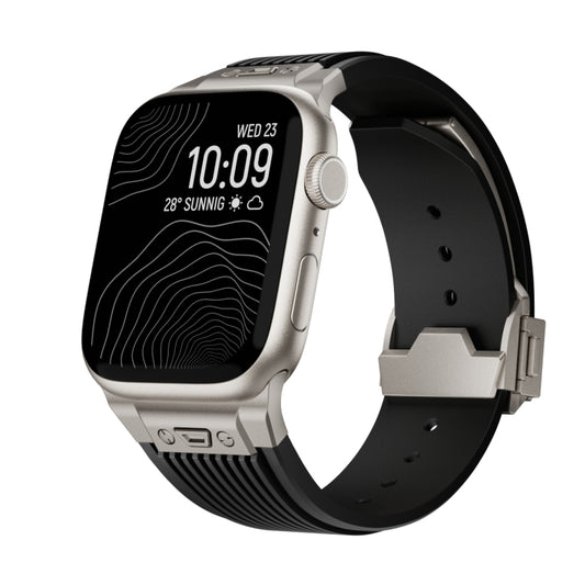 For Apple Watch 42mm Vertical Texture Titanium Buckle Elastic Silicone Watch Band(Black) by buy2fix
