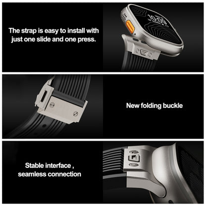 For Apple Watch SE 2022 44mm Vertical Texture Titanium Buckle Elastic Silicone Watch Band(Black) - Watch Bands by buy2fix | Online Shopping UK | buy2fix
