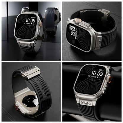 For Apple Watch SE 2022 44mm Vertical Texture Titanium Buckle Elastic Silicone Watch Band(Black) - Watch Bands by buy2fix | Online Shopping UK | buy2fix