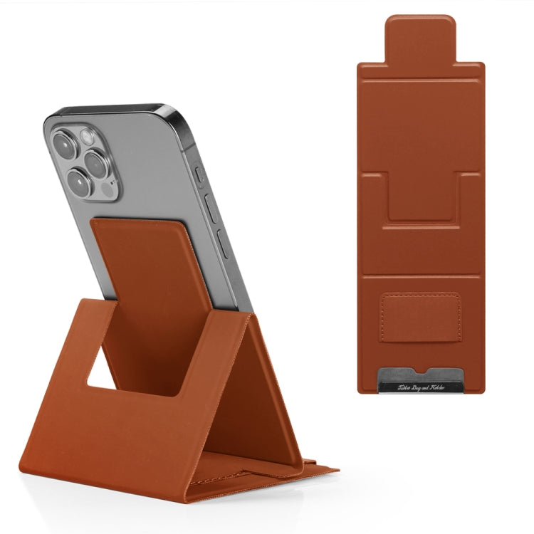 PU Leather Ultra Thin Folding Phone Holder(Brown) - Desktop Holder by buy2fix | Online Shopping UK | buy2fix