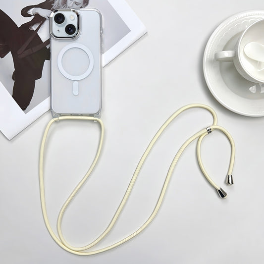 For iPhone 15 Plus MagSafe Magnetic PC + TPU Phone Case with Lanyard(Creamy White) - iPhone 15 Plus Cases by buy2fix | Online Shopping UK | buy2fix