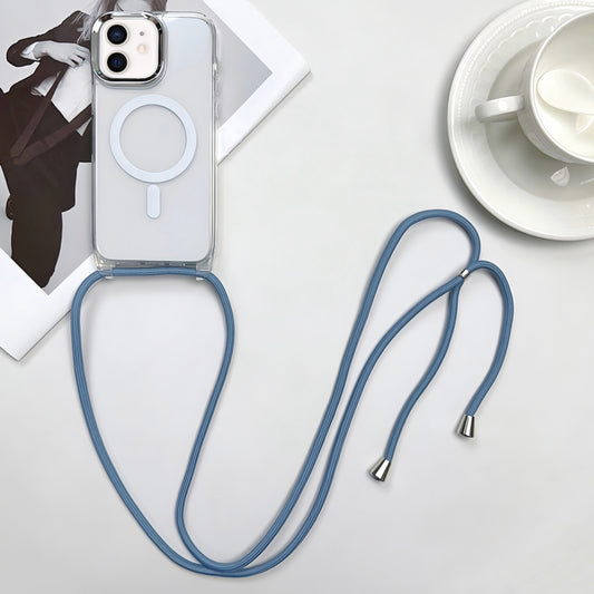 For iPhone 12 MagSafe Magnetic PC + TPU Phone Case with Lanyard(Grey Blue) by buy2fix