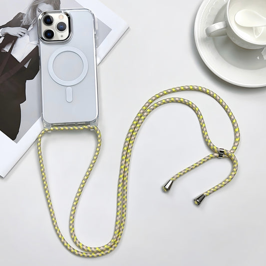 For iPhone 11 Pro Max MagSafe Magnetic PC + TPU Phone Case with Lanyard(Yellow Pink Grey) by buy2fix