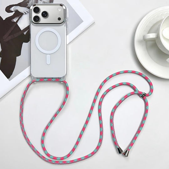 For iPhone 18 Pro / 17 Pro MagSafe Magnetic PC + TPU Phone Case with Lanyard(Blueberry Houndstooth)