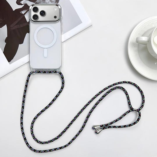 For iPhone 18 Pro / 17 Pro MagSafe Magnetic PC + TPU Phone Case with Lanyard(Colorful Black)