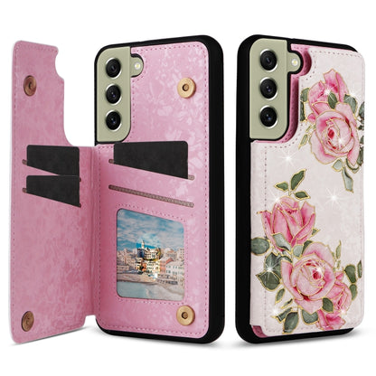 For Samsung Galaxy S21 FE 5G Printed Double Buckle RFID Anti-theft Phone Case(Rose) by buy2fix